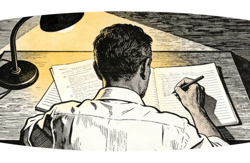 抄抄写写的中年人