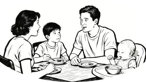 用餐时交谈的家庭